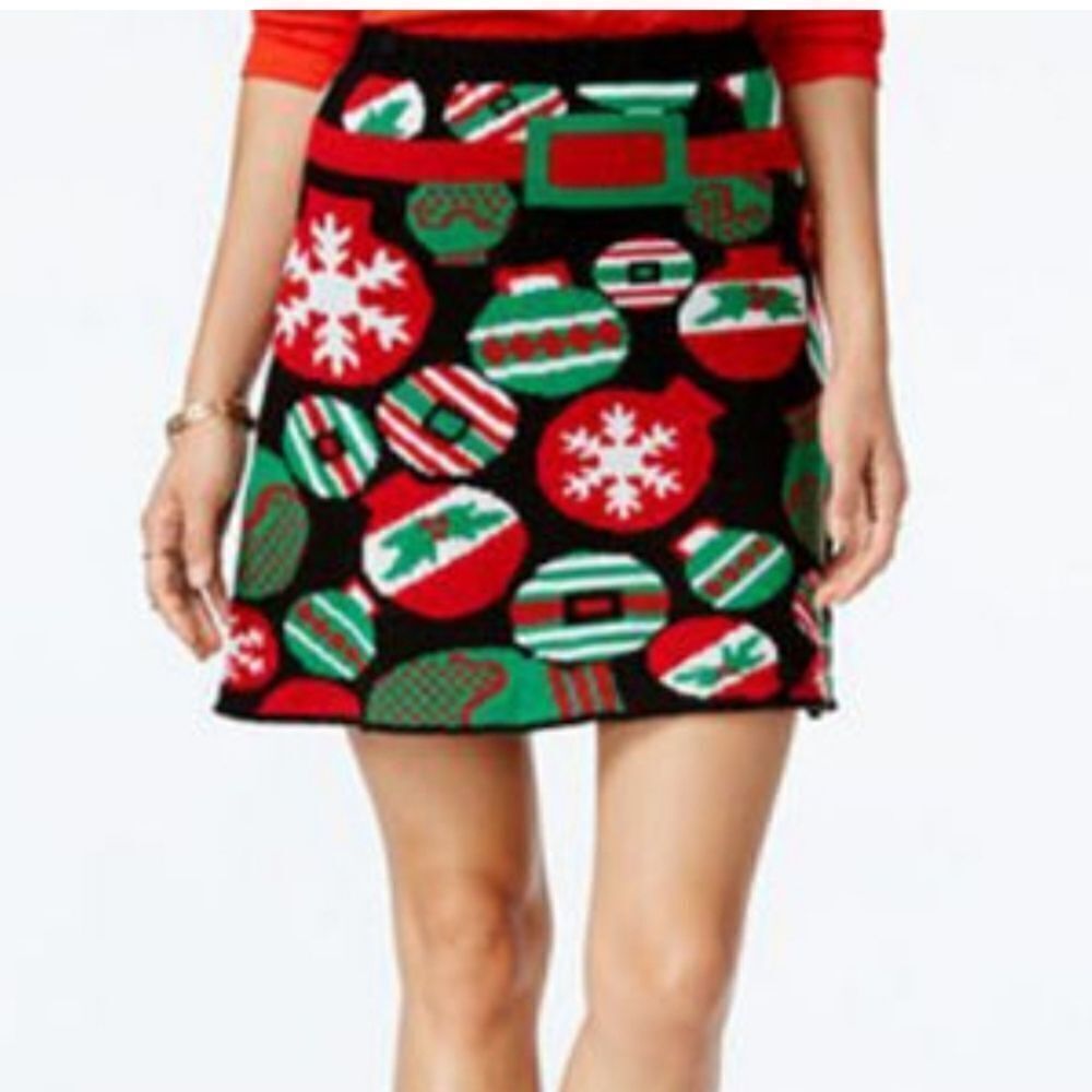 Merry Wear UGLY Christmas Tree Ornaments Knit Skirt Size M